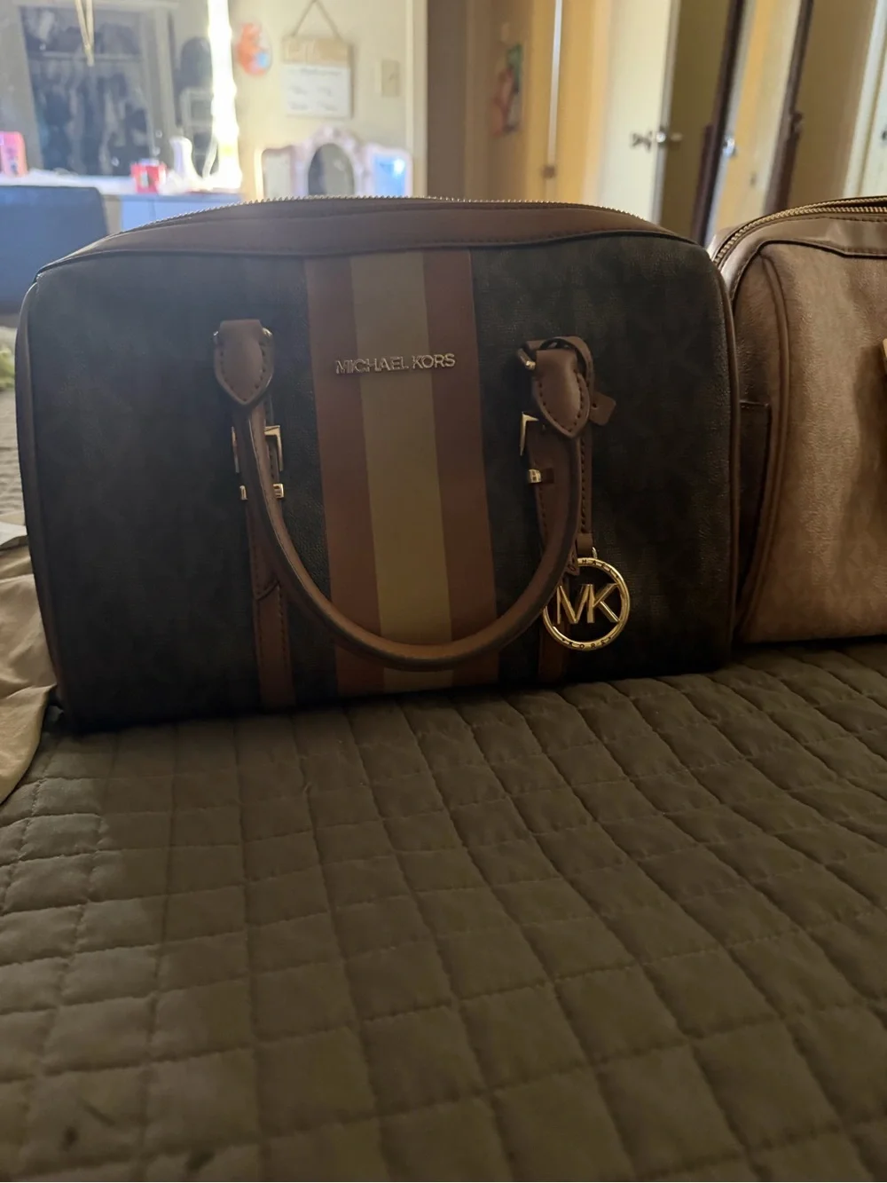 MICHAEL Michael Kors Bedford Legacy Brown Duffel Satchel with Gold Hardware